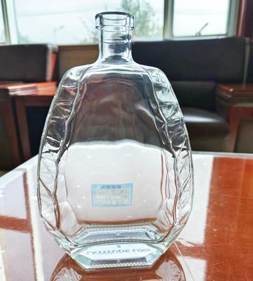 Super Flint Material Thick Bottom 750ml Glass Base Brandy Whiskey Bottle with Collar
