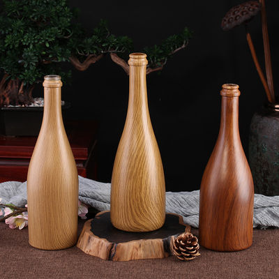 Custom Size Accepted 750ml/350ml Wooden Pattern Glass Bottle for Beer Water Champagne