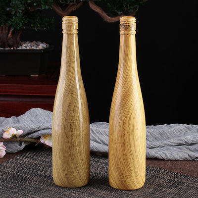 Custom Size Accepted 750ml/350ml Wooden Pattern Glass Bottle for Beer Water Champagne