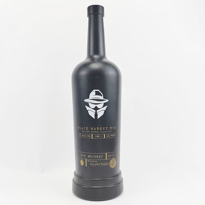 Glass Collar Matte Black Empty Vodka Gin Bottle with Stopper 500ml 700ml 750ml 1000ml