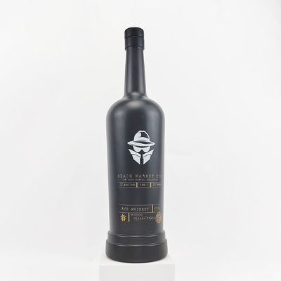 Glass Collar Matte Black Empty Vodka Gin Bottle with Stopper 500ml 700ml 750ml 1000ml