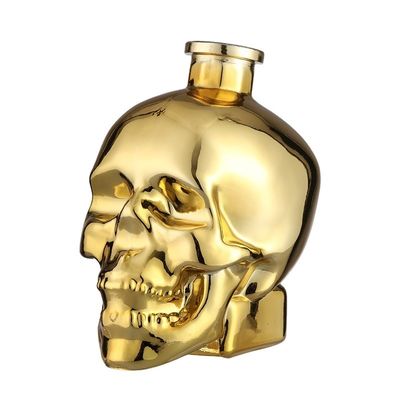 Rubber Stopper Skull Shape Glass Bottles Golden Electroplate Luxury Wine Customized Logo