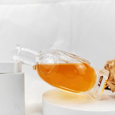 Clear Square Wine Glass Bottle Whiskey Liquor Bottles with Glass Cap Round Shape Collar Material Glass