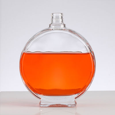 Eco-friendly Glass Body Brandy Bottle Flat Transparent Glass Bottle for XO Brandy