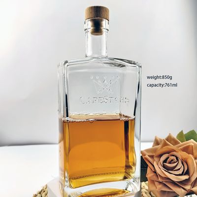 Glass Collar 750ml 500ml 375ml 200ml 100ml Vodka Spirit Gin Rum Glass Bottle with Cork