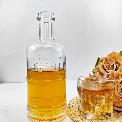 Custom Glass Bottle for Vodka Spirits High Polymer Plug Transparent Cylindrical Shape