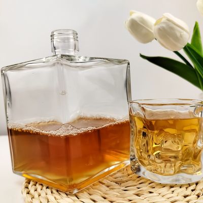 Glass Cube Shape Transparent Clear Empty Thicken Wall Liquor Wine Bottle with Material