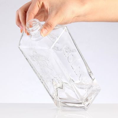 Hot Stamping Surface Engraved Letter Bottle for Beverage Square Whiskey Rum Brandy