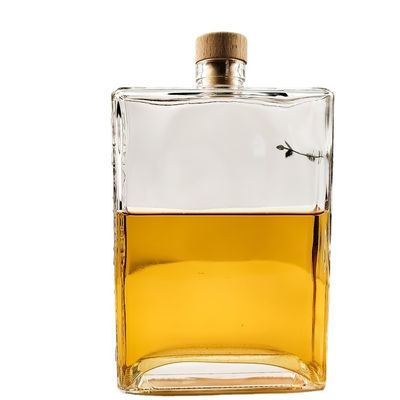200ml Transparent Whiskey Glass Bottle with Lid The Newest Flat Bottom Square Design
