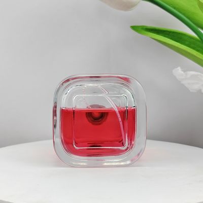 100ml 50ml Square Perfume Glass Bottle with Mist Sprayer Acid Etch Surface Handling