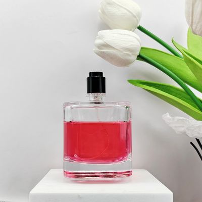 100ml 50ml Square Perfume Glass Bottle with Mist Sprayer Acid Etch Surface Handling