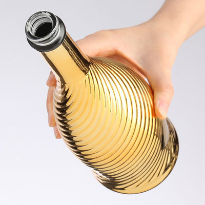 UV Surface Handling Luxury Liquor Bottle 750ml Champagne Bottle in Golden Frosted Glass