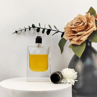 Flat Square Glass Perfume Bottle 50ml 30ml 100ml Empty Bottle with Box Elegant Design