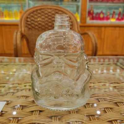Hot Stamping Surface Handling Glass Skull Bottle with Stopper 700ml 750ml Transparent