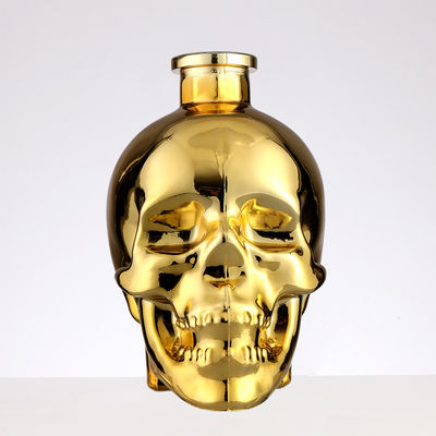 Rubber Stopper Skull Shape Glass Bottles Golden Electroplate Luxury Wine Customized Logo