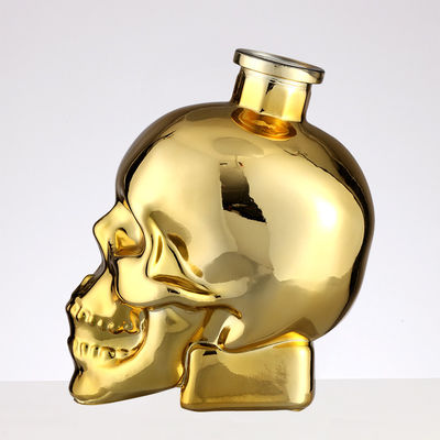 Rubber Stopper Skull Shape Glass Bottles Golden Electroplate Luxury Wine Customized Logo