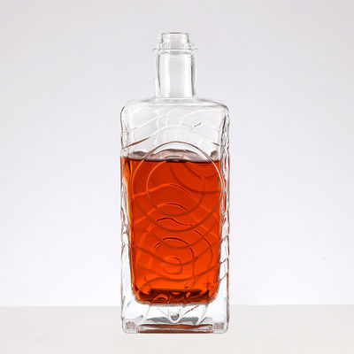 Embossed Square Wine Glass Bottle With Glass Lid Wine Hot stamping Water wave pattern