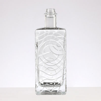 Embossed Square Wine Glass Bottle With Glass Lid Wine Hot stamping Water wave pattern