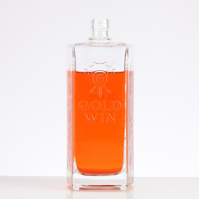 Hot Stamping Surface Engraved Letter Bottle for Beverage Square Whiskey Rum Brandy