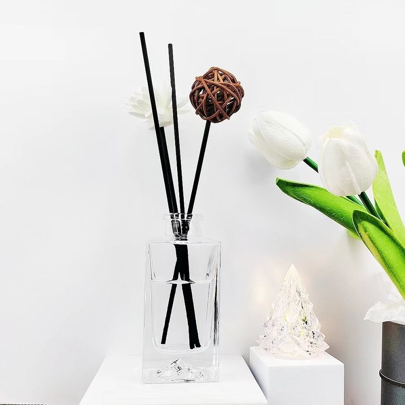 Round Glass Aromatherapy Reed Diffuser Bottles Perfume Rectangle Glass Bottle with Caps